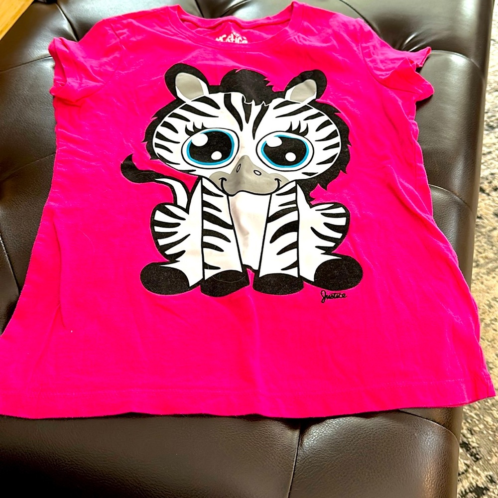 Justice Zebra t-Shirt hot pink. Velvet zebra, fuzzy to the touch. Size 12